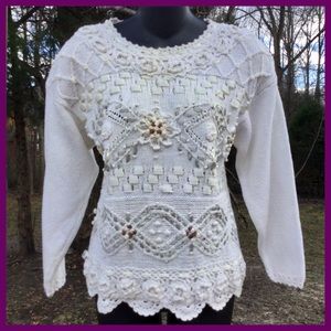 Vtg Crochet/Ribbon Sweater, sz M